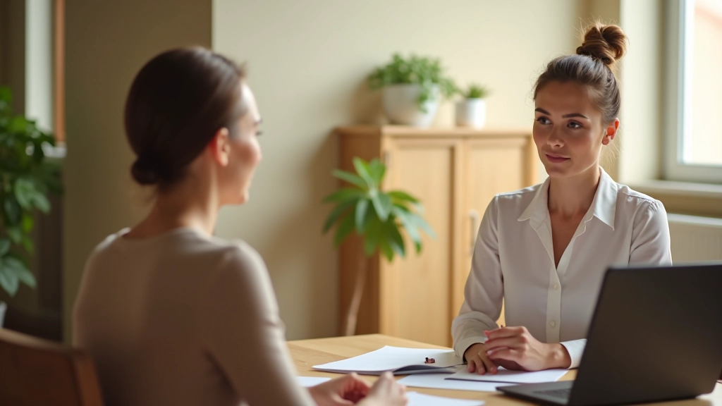 Ambiente acolhedor de coaching pessoal com profissional dedicado