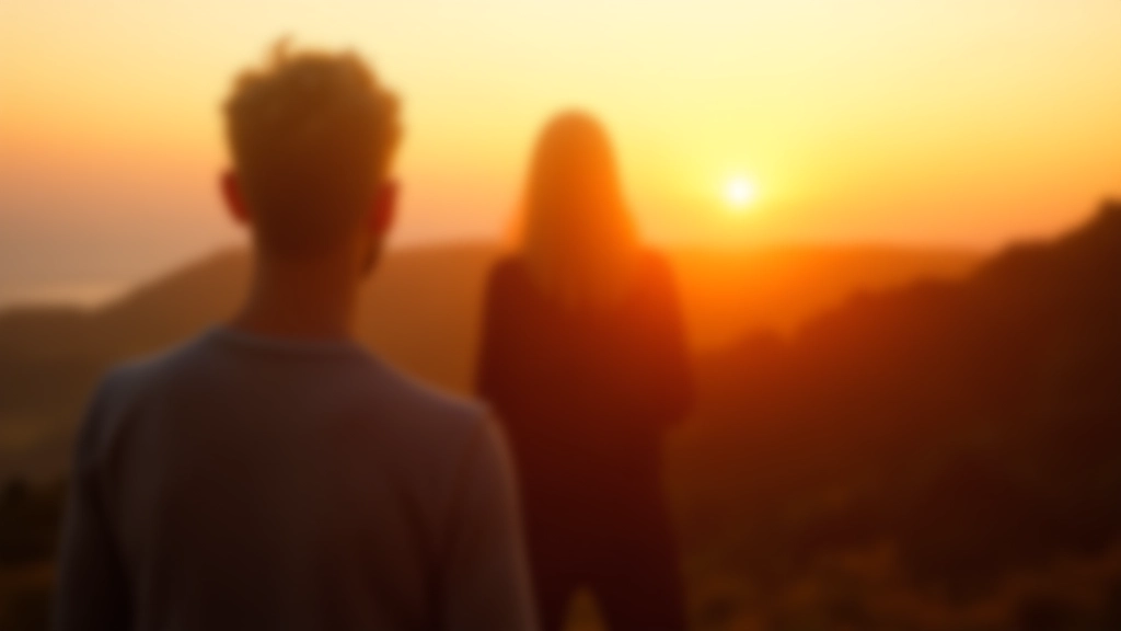 Pessoa observando o pôr do sol em uma montanha, refletindo sobre seu progresso e jornada pessoal