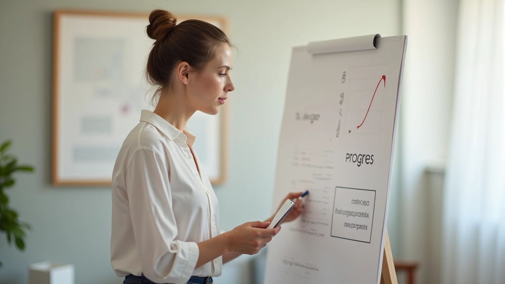 Pessoa a atualizar seu painel visual de progresso semanal com marcadores de sucesso e desafios